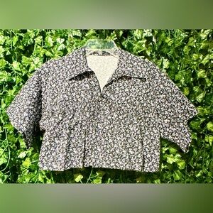 NWOT Zara Collared Oxford Cropped Blouse